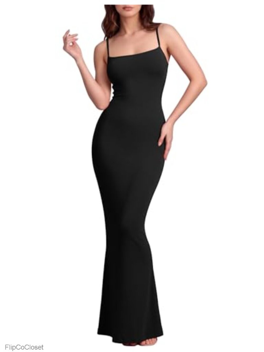 Women's Bodycon Maxi Dress Sleeveless Spaghetti Strap Square Neck Backless Slip